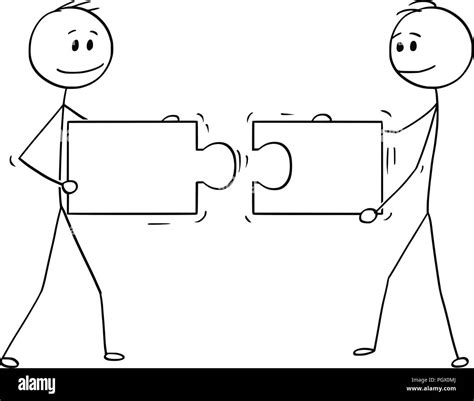 Cartoon of Two Businessmen Holding and Connecting Matching Pieces of Jigsaw Puzzle Stock Vector ...