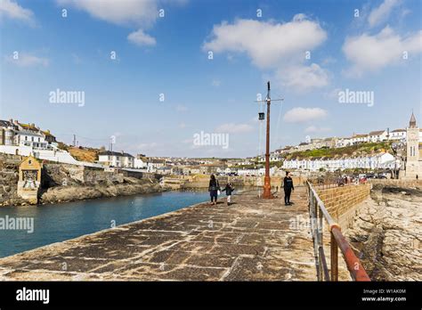 Porthleven, Cornwall, UK. Harbour walls and promenade Stock Photo - Alamy