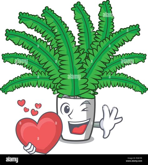 With heart cartoon natural green fern in the forest vector illusaration ...