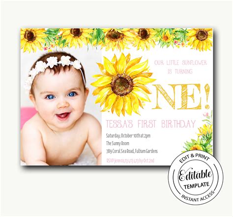 Sunflower Birthday Invitation Picture/sunflowers Pink and - Etsy