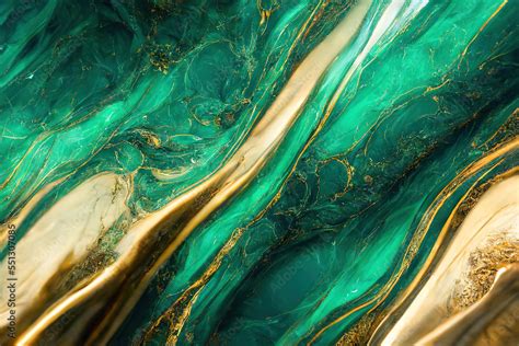 Green and gold marble background. Fluid art modern wallpaper. Stock Illustration | Adobe Stock