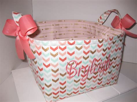 Large Diaper Caddy / Organizer Bin / Pink Mint Green Gold Chevron Gold Arrows Personalization ...