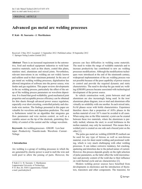 Advanced gas metal arc welding processes (PDF Download Available)