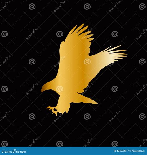 Golden Silhouette of Eagle Isolated on Black Background. Stock Vector ...