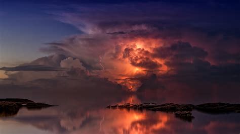 Download wallpaper 3840x2160 thunderstorm, dense clouds, sea, reflections, sky 4k wallpaper, uhd ...