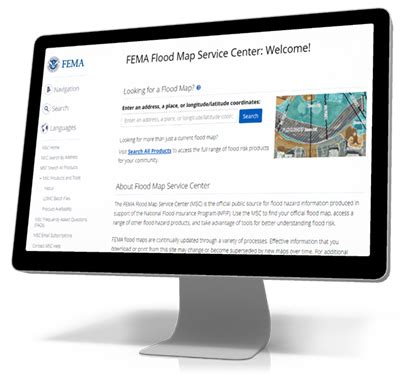 FEMA Flood Map Service Center: Welcome webpage displaying on a monitor ...