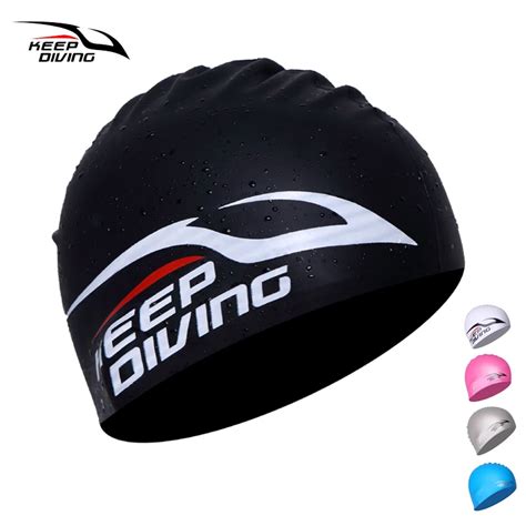 KEEP DIVING Silicone Waterproof Swimming Caps for Men Women Long Hair Swimming Hat Cover Ear ...