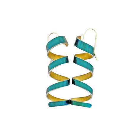 Blue gold spiral helix earrings by Miranda Peckitt