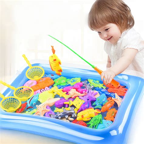 Fishing Toys Magnetic Fishing Toy Game Kids 3D Fish Rod Baby Bath Toys 30PCS Marine Organisms ...