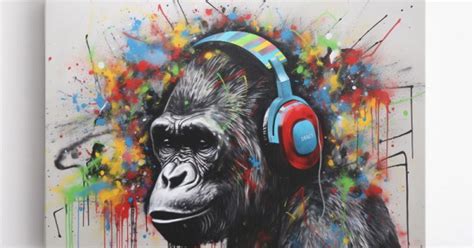 Gorilla In Headphones Graffiti Street Art