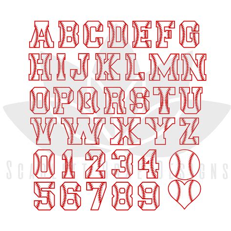 Baseball Font SVG cut file, Letters, Numbers, Monogram - Scarlett Rose Designs