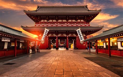 Download imagens Templo de Senso-ji, 4k, pôr do sol, Sensoji, japonês marcos, Tóquio, Japão ...