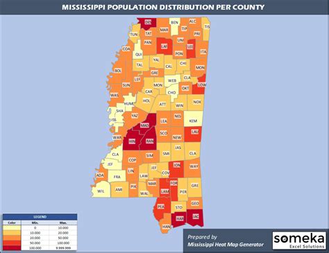 Mississippi County Map and Population List in Excel