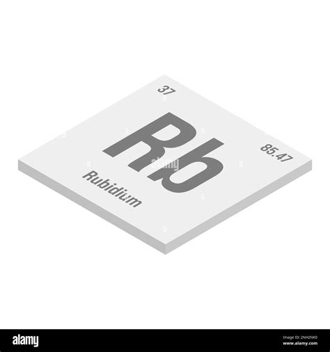 Rubidium, Rb, gray 3D isometric illustration of periodic table element with name, symbol, atomic ...