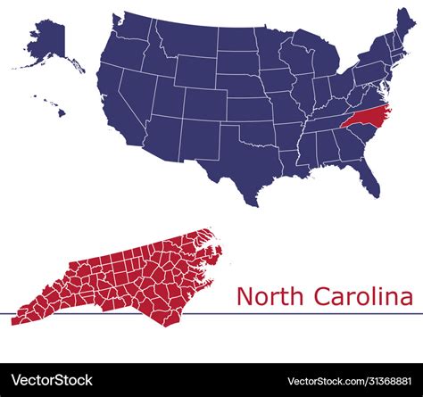 North carolina map counties with usa map Vector Image