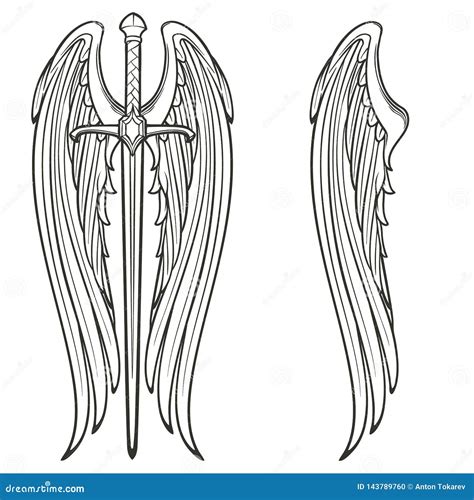 Gothic Style Sword Wings Tattoo Clipart And Illustrations