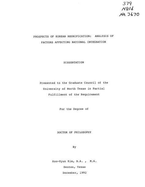 Prospects of Korean Reunification: Analysis of Factors Affecting National Integration - UNT ...