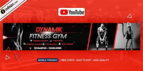 Fitness Gym Youtube channel Art banner PSD Free - Indiater