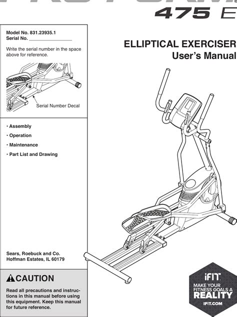 Proform 239351 475 E Elliptical Users Manual