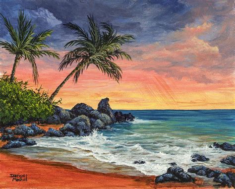 Makena Beach Sunset by Darice Machel McGuire | Beach sunset painting, Ocean painting, Landscape ...