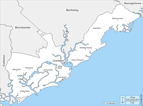 Charleston County free map, free blank map, free outline map, free base map boundaries, main ...