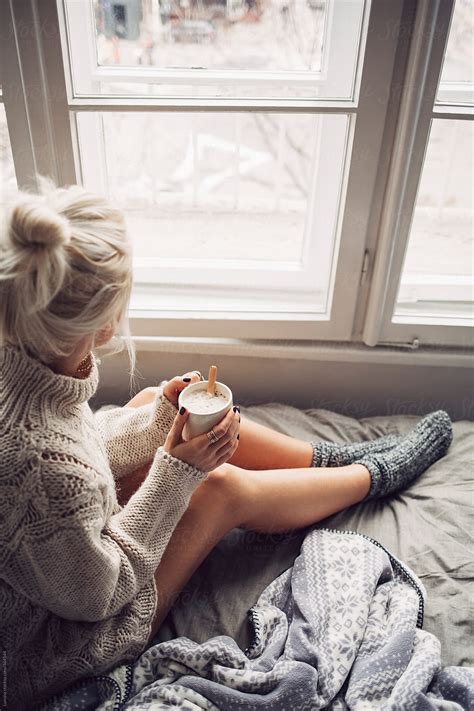 "Blonde Woman Drinking Morning Coffee In Bed" by Stocksy Contributor ...