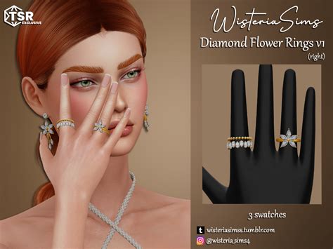 WisteriaSims Diamond Flower Rings - Sims 4 - Adult