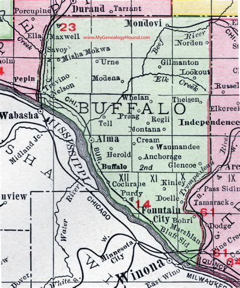 Buffalo County, Wisconsin, map, 1912, Mondovi, Alma, Fountain City ...