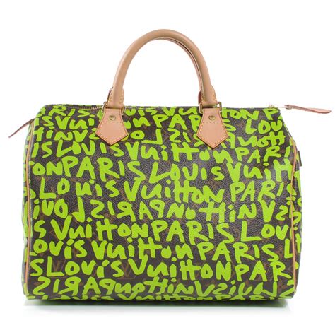 LOUIS VUITTON Monogram Graffiti Speedy 30 Green 50417