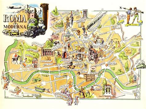 Vintage ROME ITALY Map Picture Map of ROME Pictorial Cartoon Map Fra 4358 | #1901470297