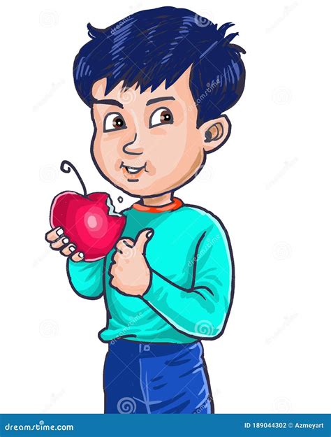 Kid Boy Eating an Apple Cartoon Stock Vector - Illustration of isolated ...