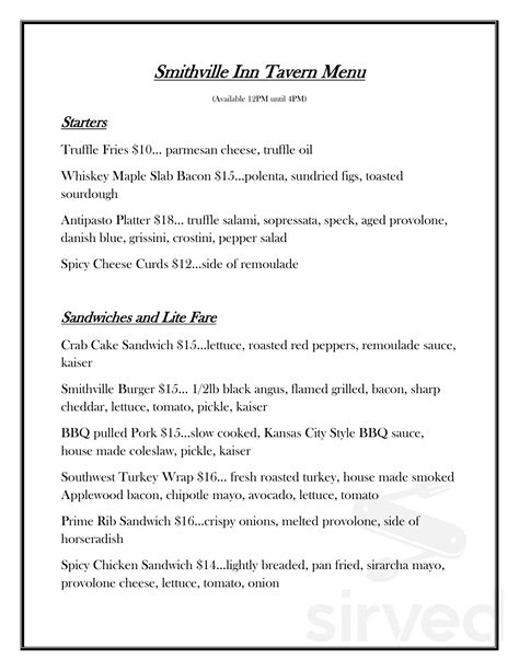 The Smithville Inn menu in Absecon, New Jersey, USA