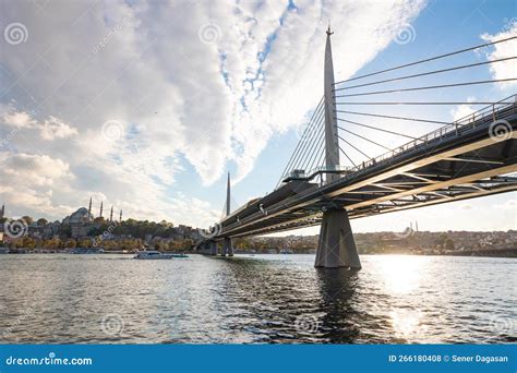 Halic Metro Bridge and Cityscape of Istanbul with Cloudy Sky at Sunset Editorial Stock Photo ...