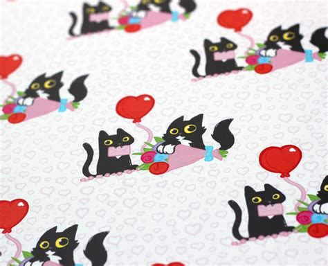 4 Sheets of Cat Wrapping Paper Black Cats and Hearts Gift | Etsy