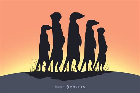 Meerkat Family Shadow Silhouette Vector Download