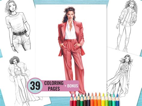 Fashion Women Coloring Pages for Adults, Female Outfits in 90s Coloring Book, 39 Printable 90s ...