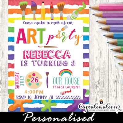 Paint Splatter Invitations, Art Themed Birthday - Cupcakemakeover