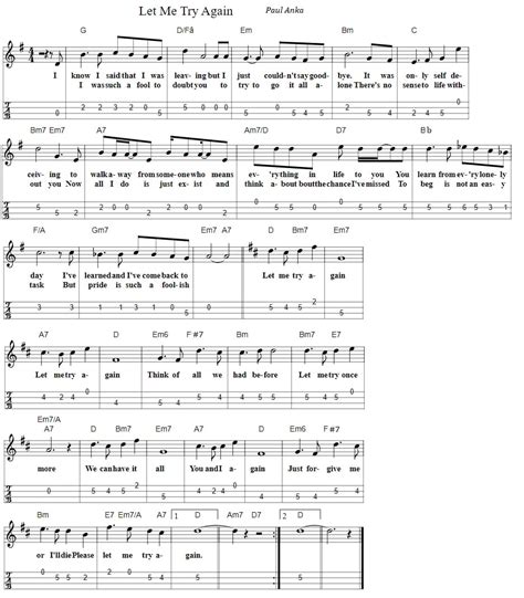 Let Me Try Again Sheet Music With Chords - Tenor Banjo Tabs