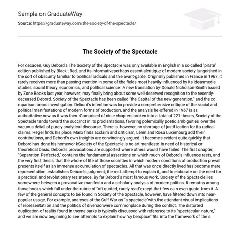 ⇉The Society of the Spectacle Essay Example | GraduateWay