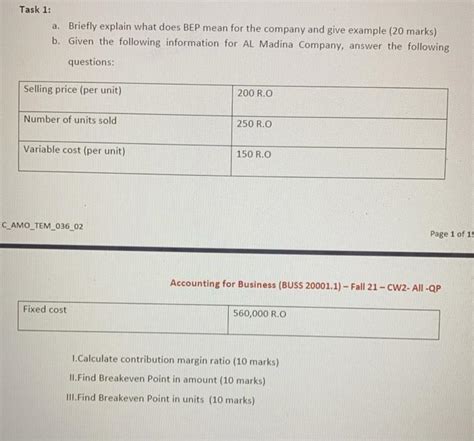 Solved Task 1: a. Briefly explain what does BEP mean for the | Chegg.com