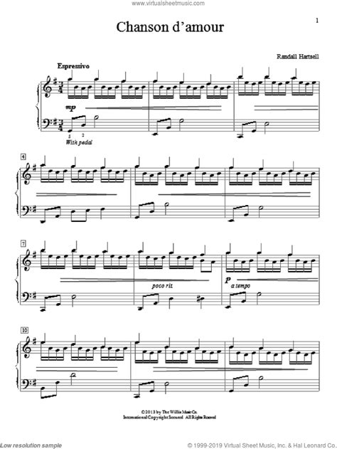 Hartsell - Chanson D'Amour sheet music for piano solo