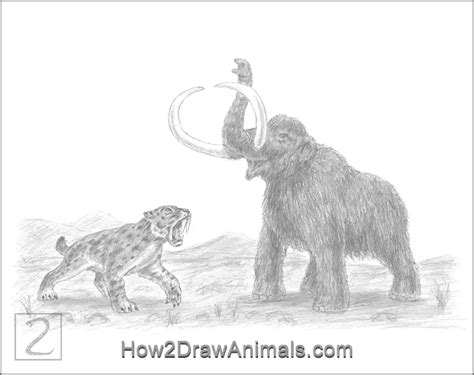 Special Smilodon vs Mammoth Drawing