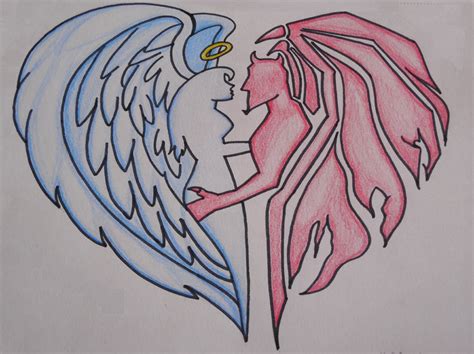 Angel and Devil Kissing Pencil Drawings - Redding Soombeark