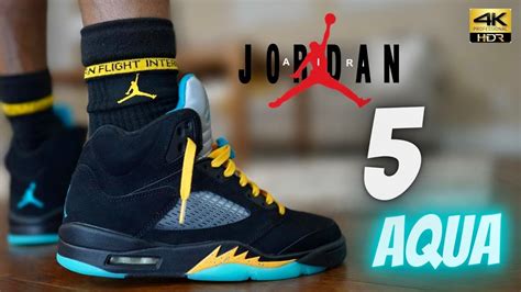 JORDAN 5 AQUA DETAILED REVIEW & ON FEET W/ LACE SWAPS!! - YouTube