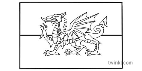 Wales Welsh Flag Black and White - Twinkl