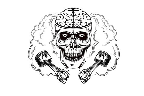 Skull Head with Piston Hand Drawing Graphic by Epic.Graphic · Creative ...