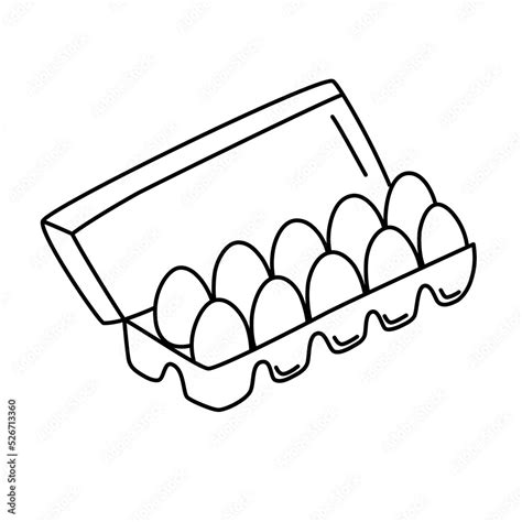 Egg box doodle icon, grocery product in supermarket, eggs in carton illustration, vector ...