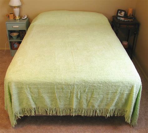 Vintage Green Chenille Bedspread Green Full Chenille Bedspread | Etsy