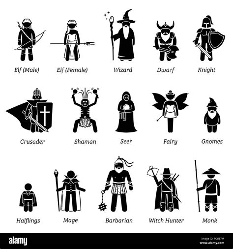 Clases de personajes de fantasía medieval y guerreros conjunto de ...