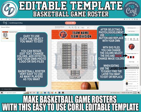 Customizable Basketball Roster Template Pack , 4 Designs Included ...